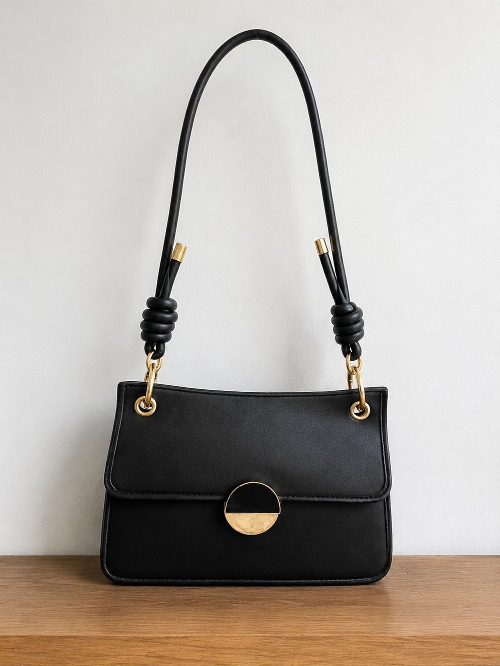 Compact Black Shoulder/Crossbody Bag with Gold Accent Hardware